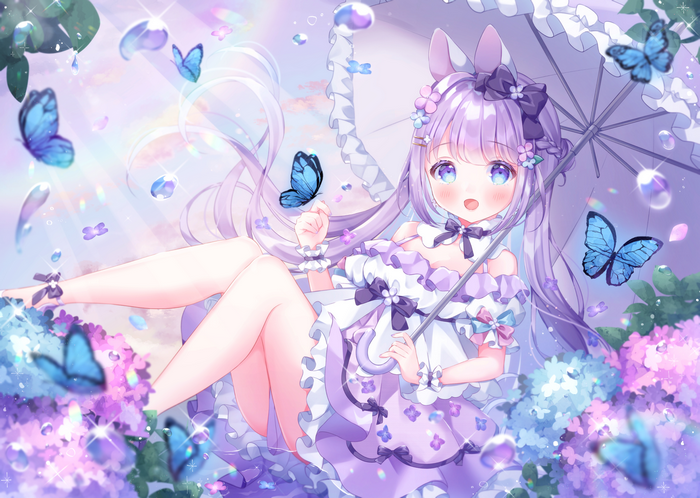 Anime Girl with Purple Hair and Umbrella