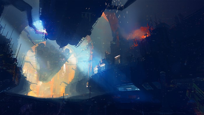 Futuristic Spacedock with Spaceship Construction