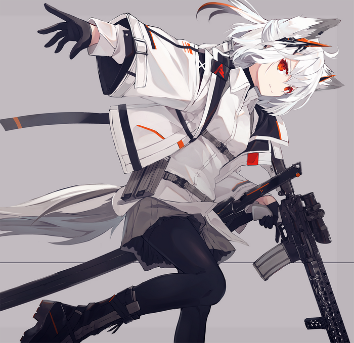 Nagishiro Mito from Arknights with rifle and sword