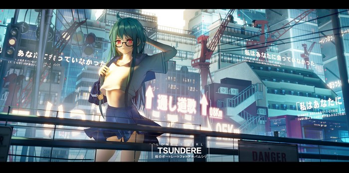 Tsundere Girl in Glasses in Neon City