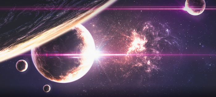 Planets and nebula in deep space