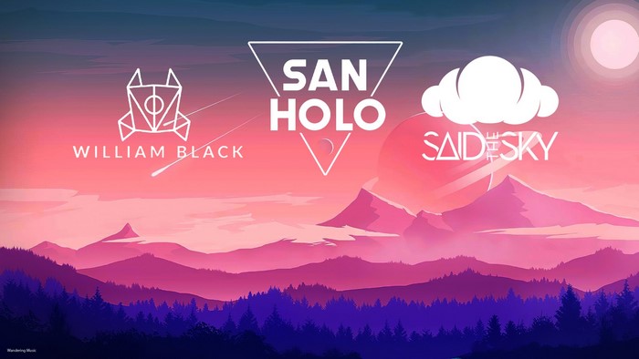 William Black, San Holo, and Said The Sky logos over mountains