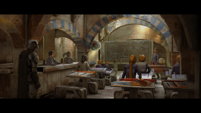 The Mandalorian in a classroom