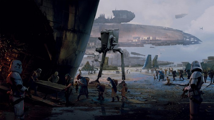 Star Wars AT-ST Walker and Stormtroopers on a Beach