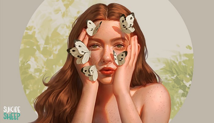 Woman with butterflies by Suicide Sheep