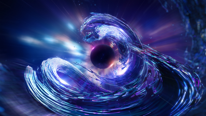Abstract 3D render of a black hole with water waves