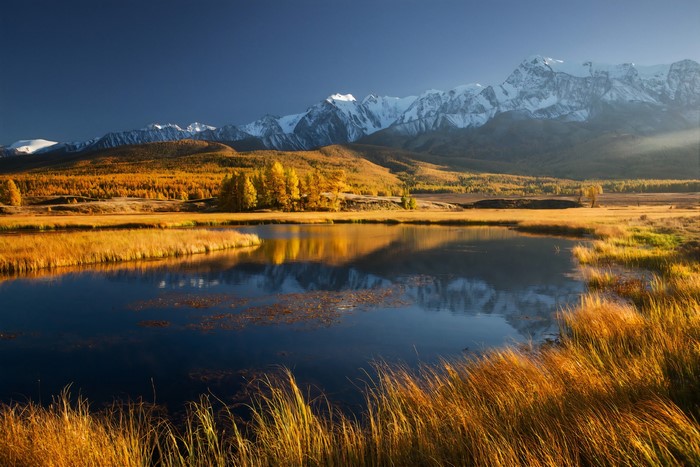 Lake Dzhangyskol in Altai Mountains during fall