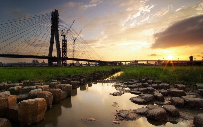 New Taipei Bridge at Sunset in Taiwan
