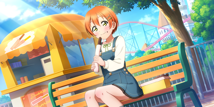 Rin Hoshizora from Love Live! eating churros at an amusement park