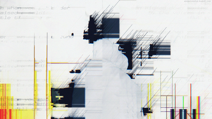 Glitch art with text and silhouette