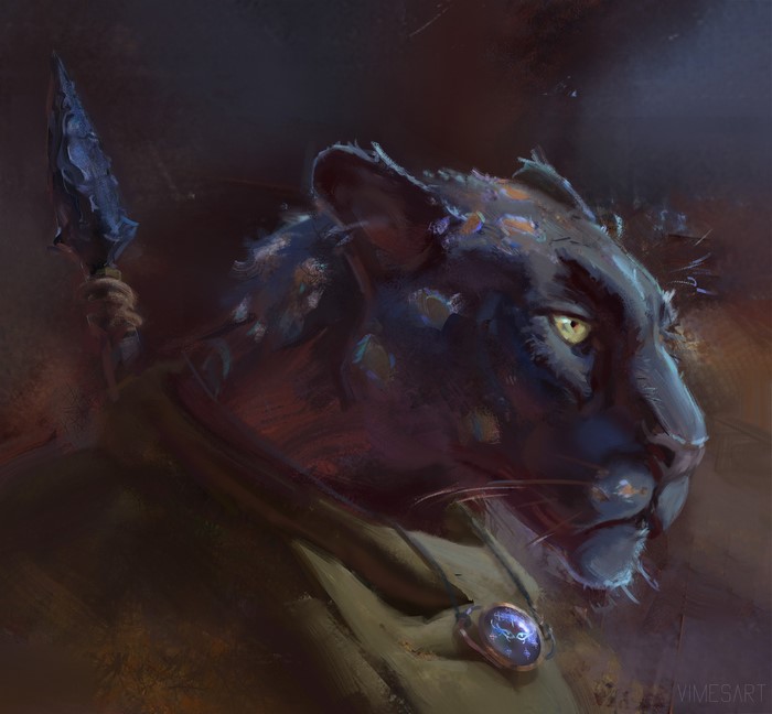 Black Panther warrior with spear and necklace