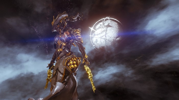 Warframe Mesa with dual pistols in space
