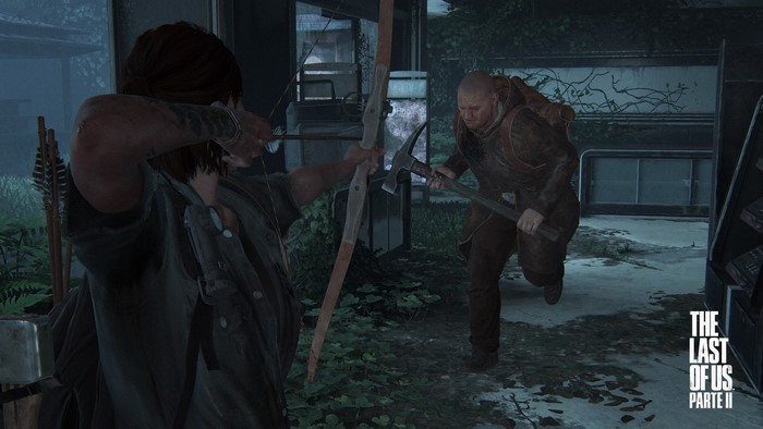 Ellie from The Last of Us Part II with a bow and arrow