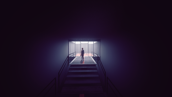Jesse Faden from Control in a sterile room