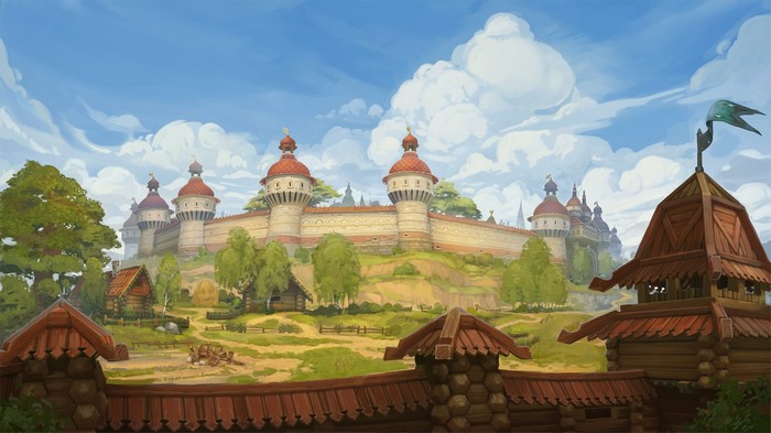 Castle and village in Allods Online video game art