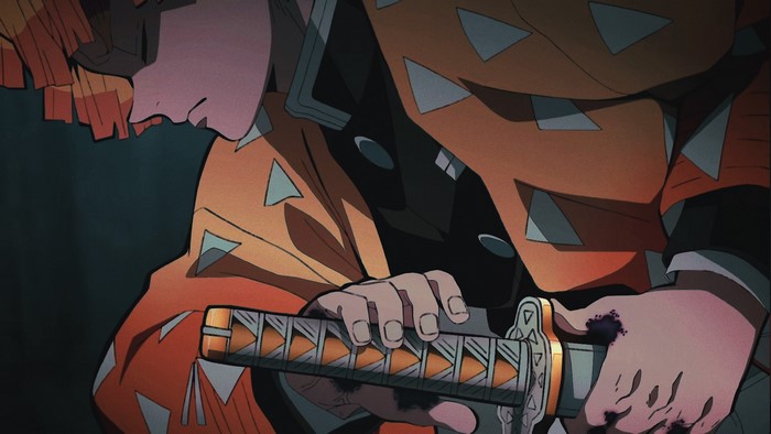 Zenitsu Agatsuma from Kimetsu no Yaiba holding a sword