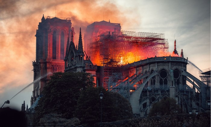 Notre-Dame Cathedral on fire in Paris