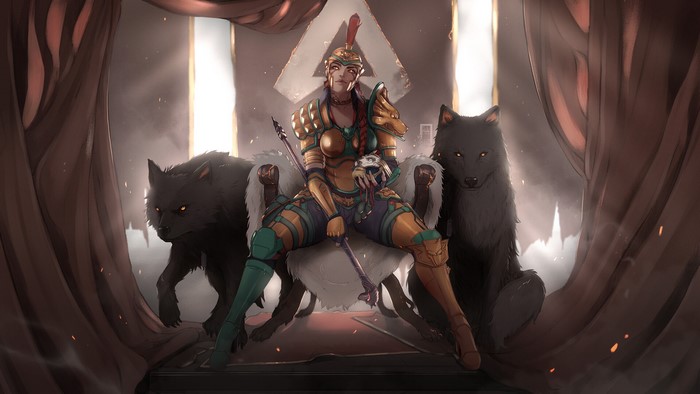 Loba Apex Legends sitting on throne with wolves