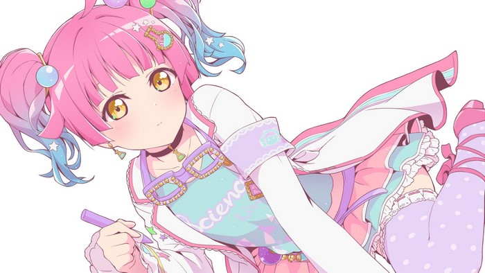Anime girl with pink hair and yellow eyes