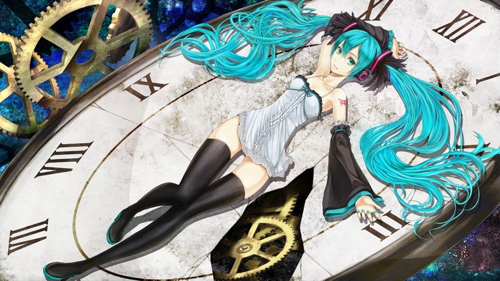 Hatsune Miku from Vocaloid on a Clock