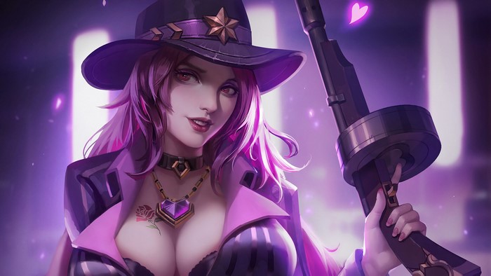 Miss Fortune from League of Legends with a tommy gun