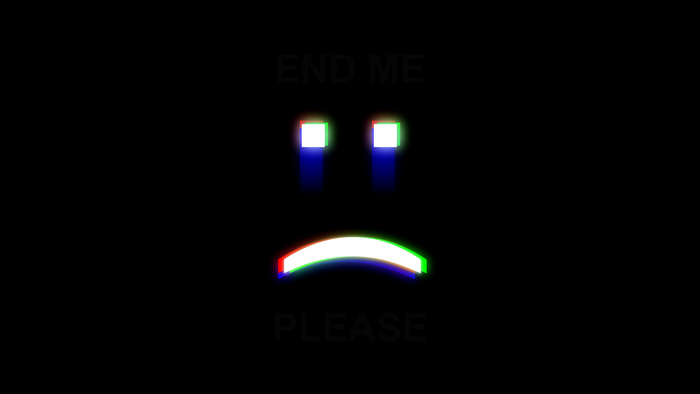Glitch art sad face with text