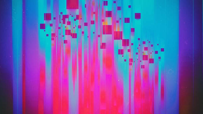 Abstract digital art with pink and blue squares