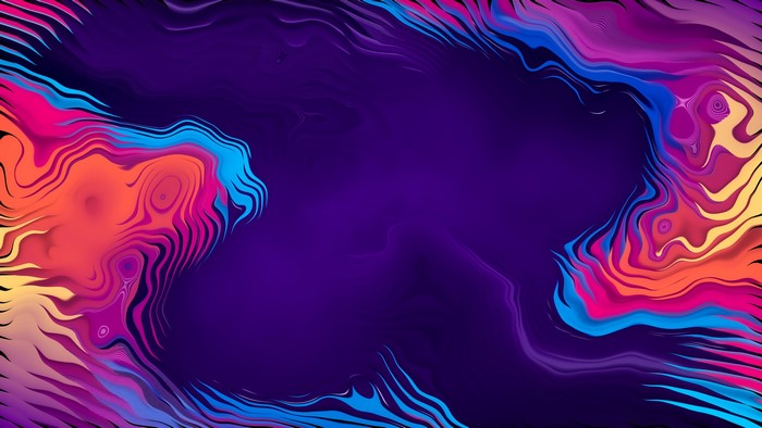 Abstract swirling colorful shapes on purple background