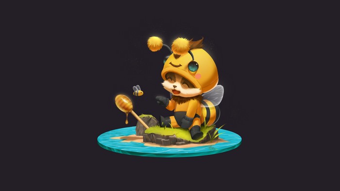 Teemo from League of Legends as a bee with honey