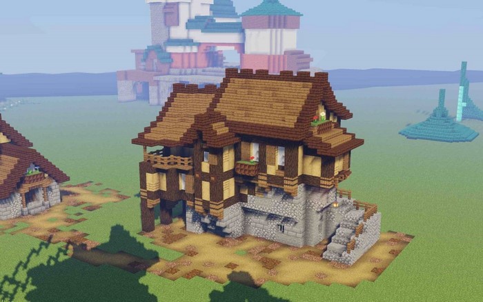 Minecraft medieval house with stone and wood