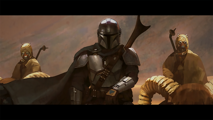 The Mandalorian and Tusken Raiders in Star Wars