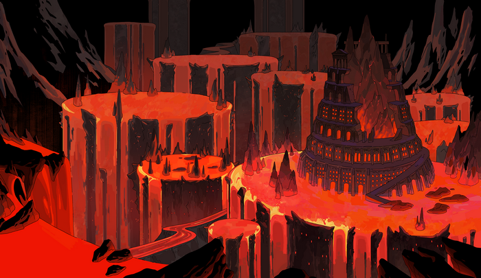 Hades (Game) artwork of a hellish landscape