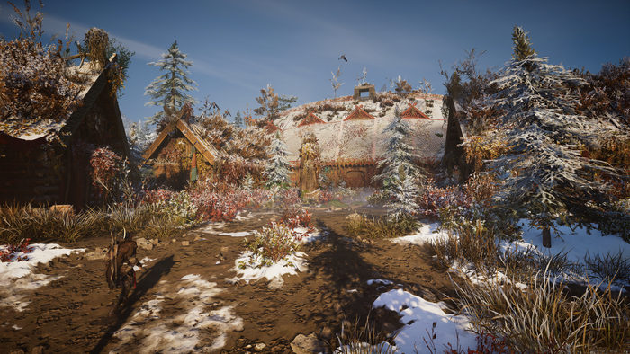 Eivor in a snowy village