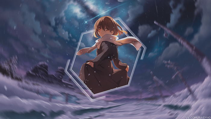 Anime girl in winter landscape