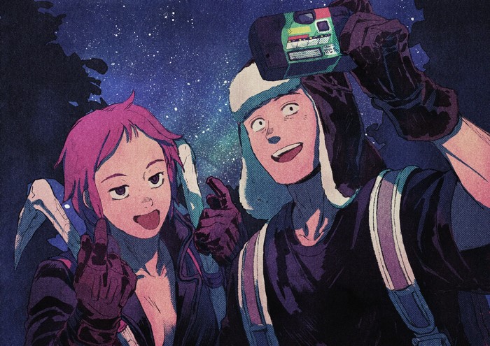 Ebisu and Fujita from Dorohedoro taking a selfie