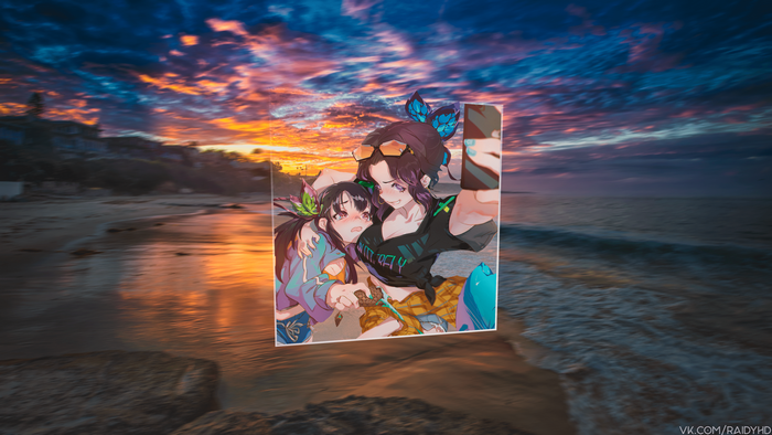 Shinobu Kocho and Kanao Tsuyuri from Kimetsu no Yaiba taking a selfie