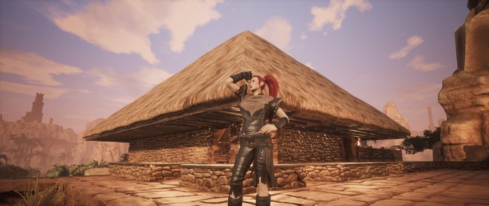 Woman in leather armor in Conan Exiles
