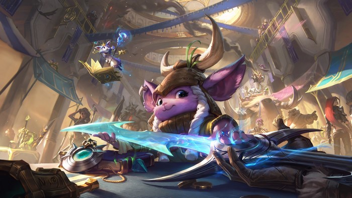 Gnar from League of Legends with a glowing blade