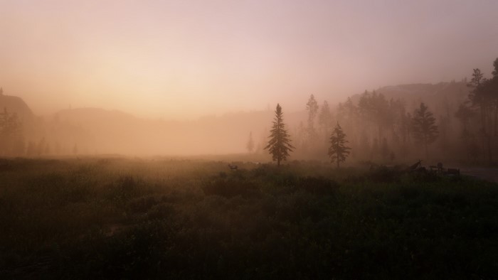 Red Dead Redemption 2 screenshot at sunset