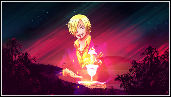 Sanji from One Piece holding a dessert