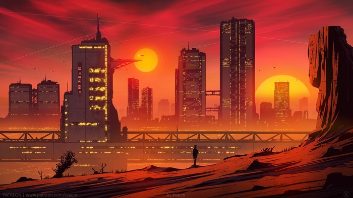 Futuristic city at sunset by Michal Kváč