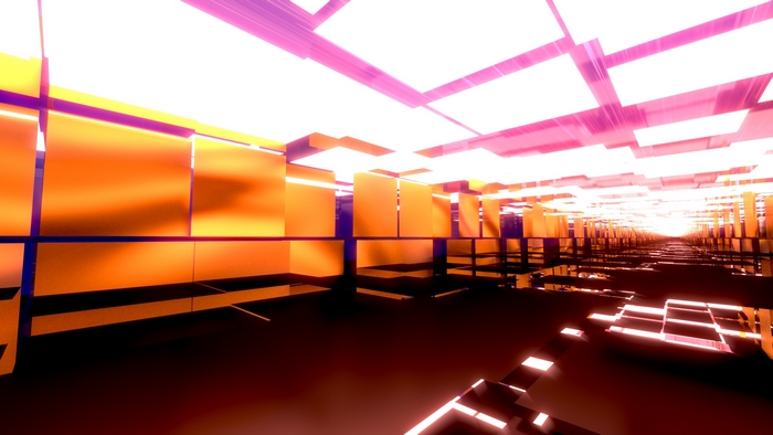 Abstract glowing amber and pink tunnel