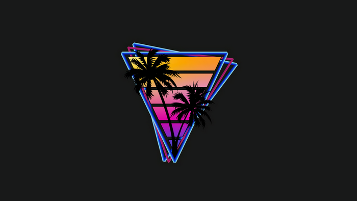 Vaporwave triangle with palm trees and sunset gradient