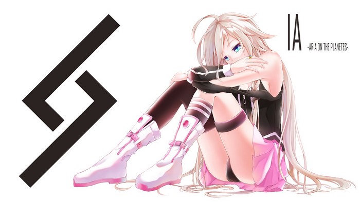 IA from Vocaloid sitting with logo