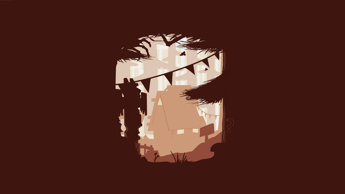 Minimalist illustration of Gravity Falls scene