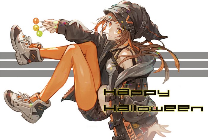 Anime girl with lollipops and Halloween theme