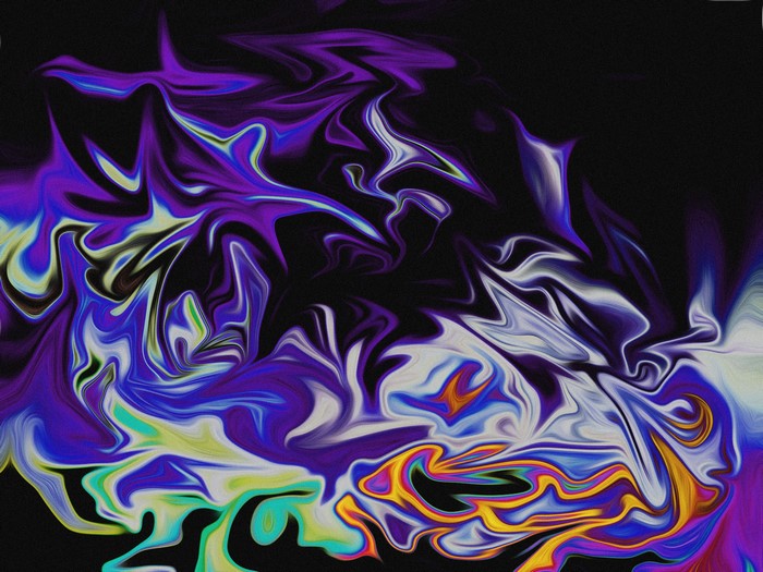 Abstract fluid art with purple, blue, and yellow swirls