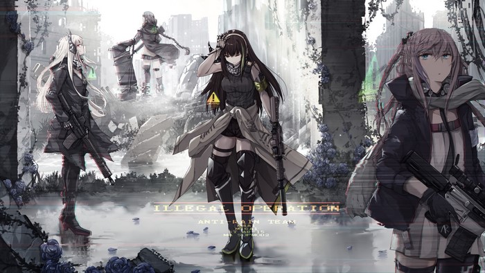 Girls Frontline Anti-Rain Team in a Ruined City
