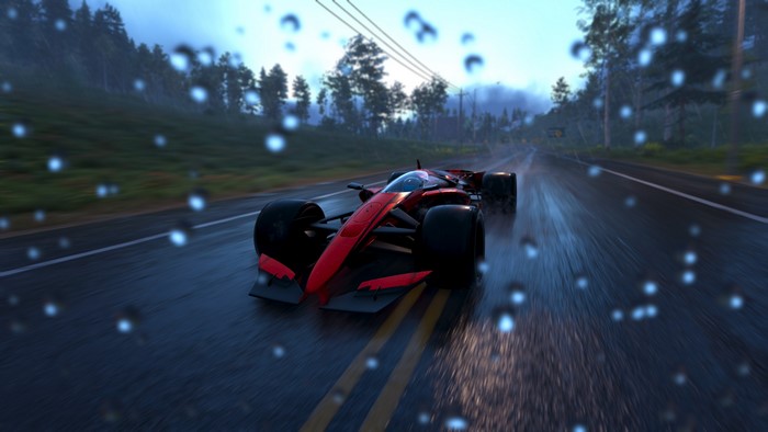 Red Formula Car on Wet Road in The Crew 2