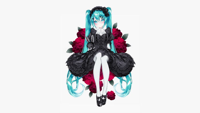 Hatsune Miku in Gothic Lolita dress with roses